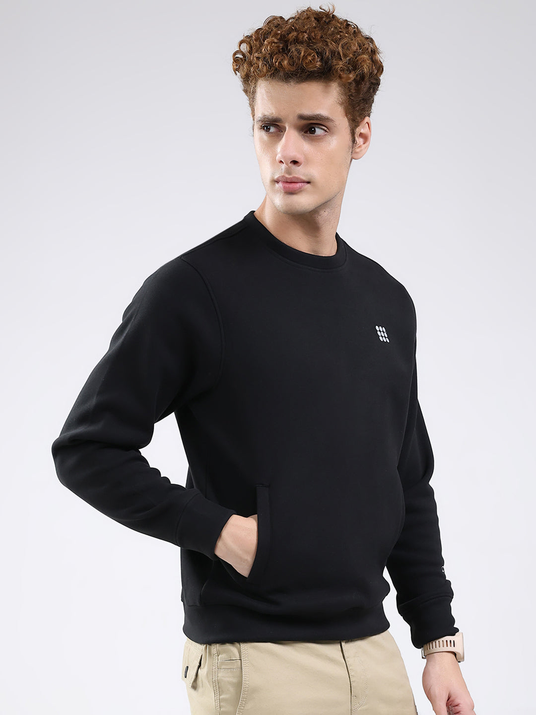 Rock.it Men Black Solid Round Neck Full Sleeve Sweatshirt
