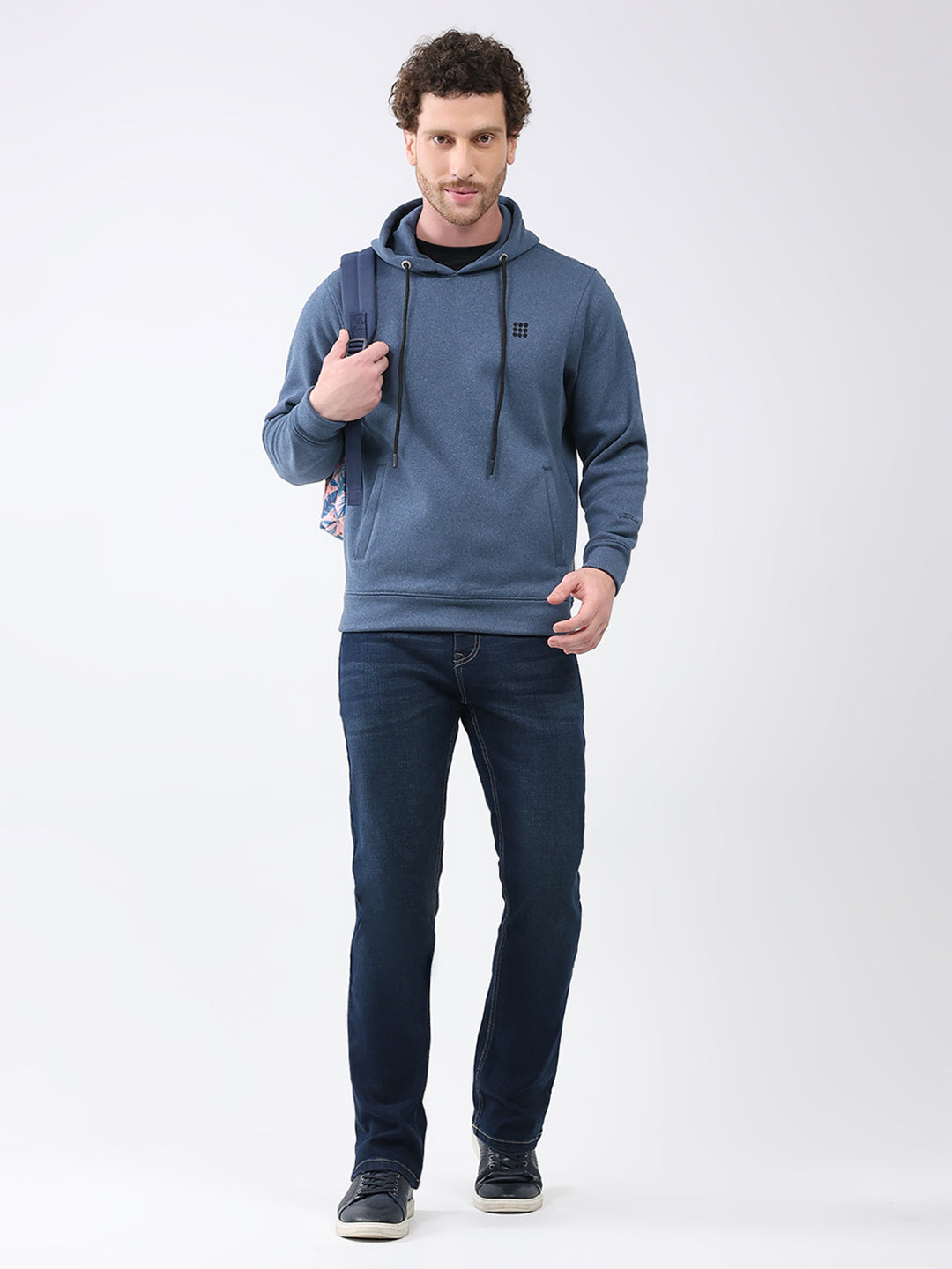 Rock.it Men Blue Solid Hooded Full Sleeve Sweatshirt
