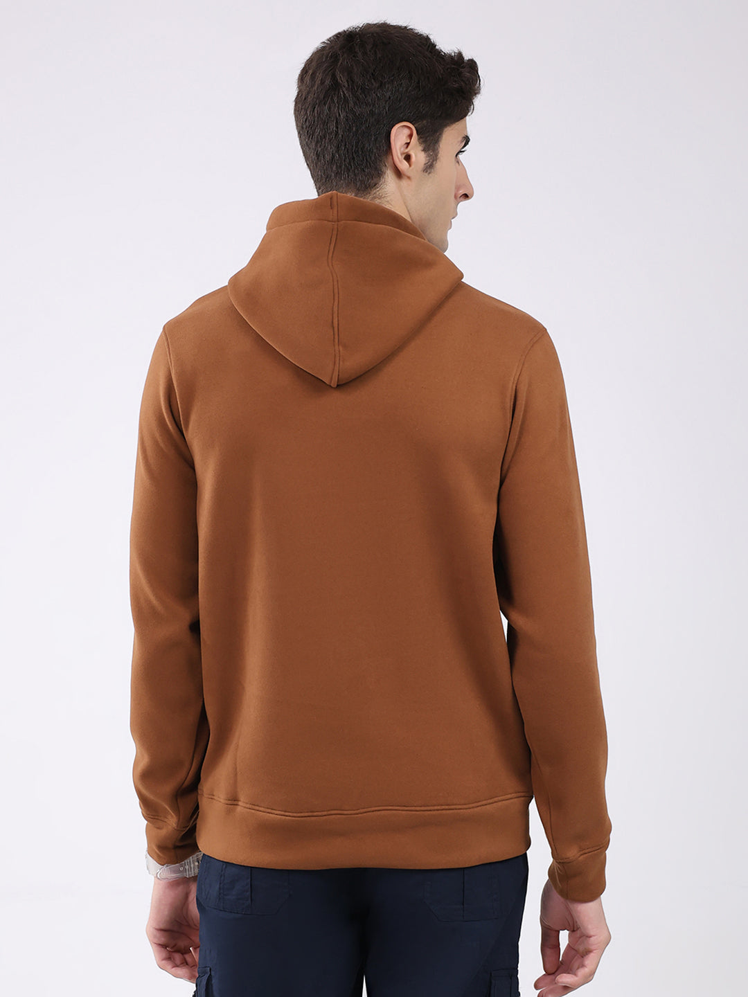 Rock.it Men Tan Solid Hooded Full Sleeve Sweatshirt