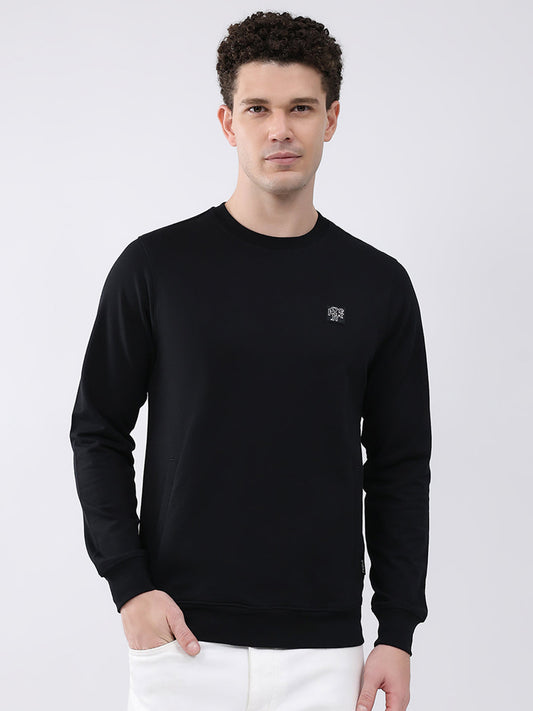 Rock.it Men Black Solid Round Neck Full Sleeve Sweatshirt
