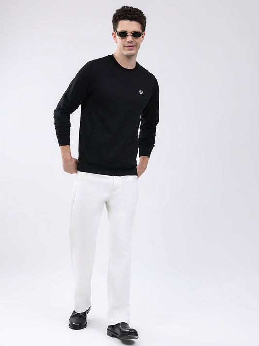 Rock.it Men Black Solid Round Neck Full Sleeve Sweatshirt