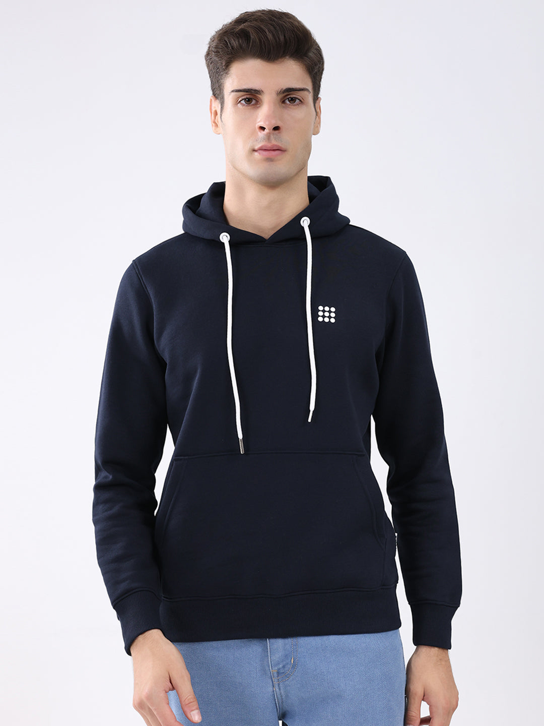 Rock.it Men Navy Blue Solid Hooded Full Sleeve Sweatshirt