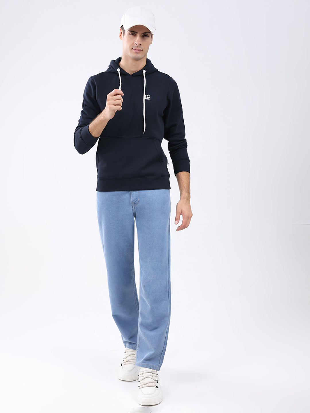 Rock.it Men Navy Blue Solid Hooded Full Sleeve Sweatshirt