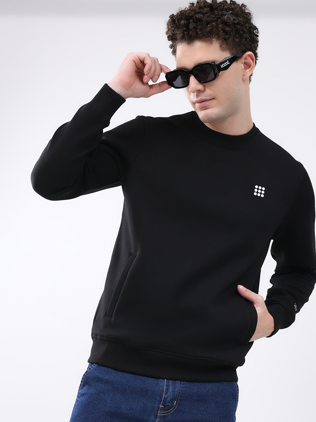 Rock.it Men Black Solid Round Neck Full Sleeve Sweatshirt