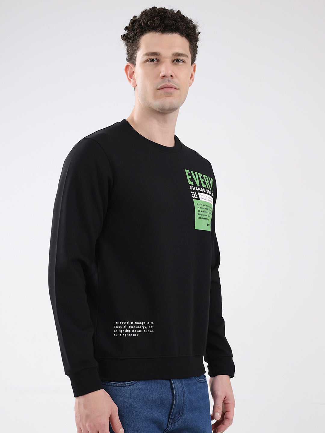 Rock.it Men Black Printed Round Neck Full Sleeve Sweatshirt