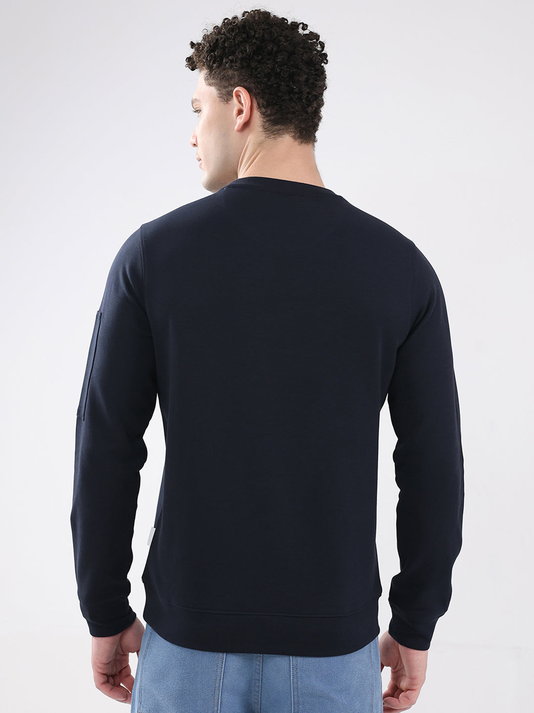 Rock.it Men Navy Blue Embroidered Round Neck Full Sleeve Sweatshirt