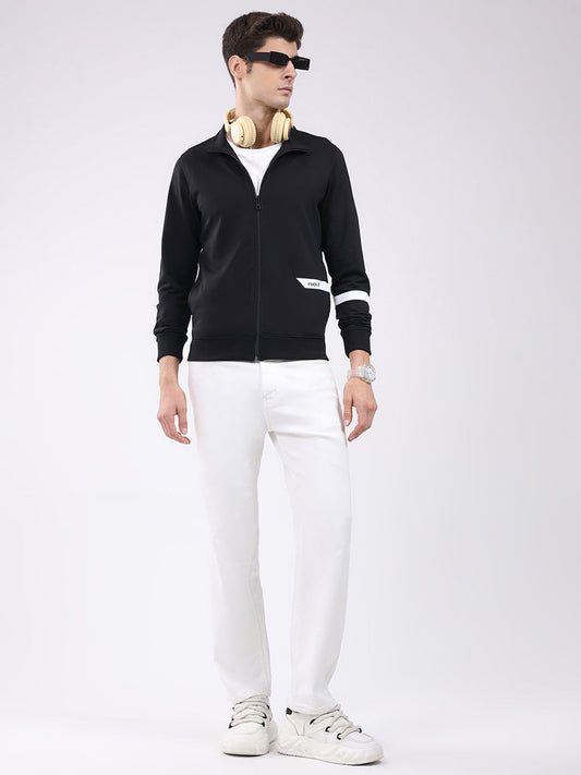 Rock.it Men Black Solid Mock Neck Full Sleeve Sweatshirt