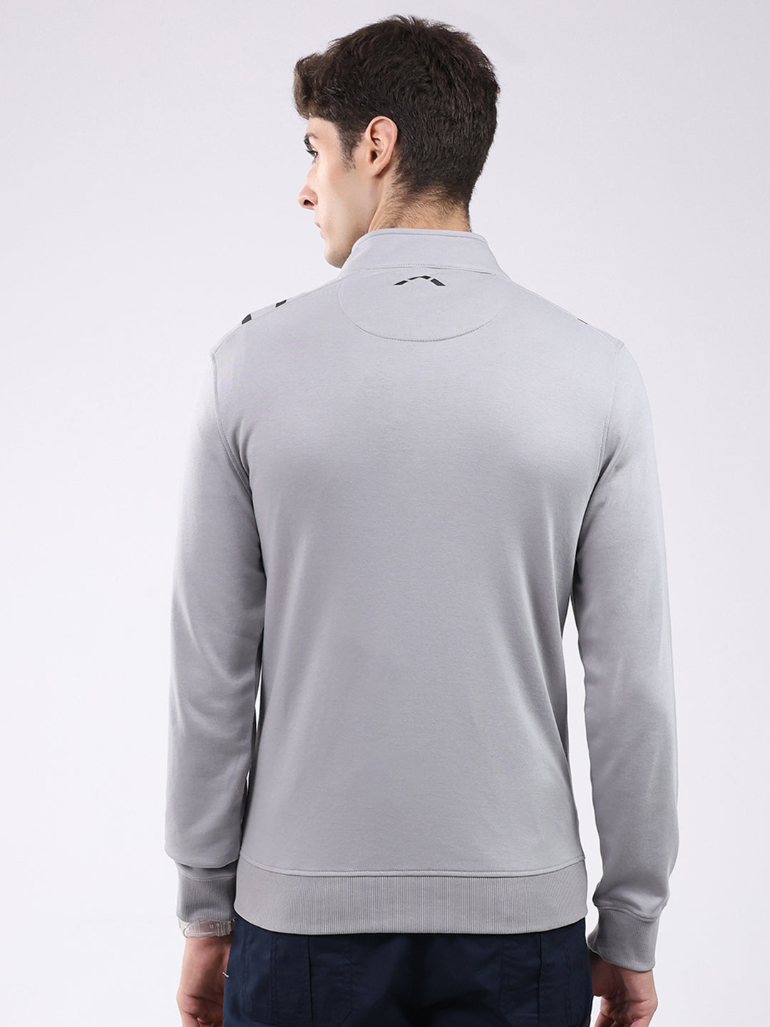 Rock.it Men Grey Solid Mock Neck Full Sleeve Sweatshirt
