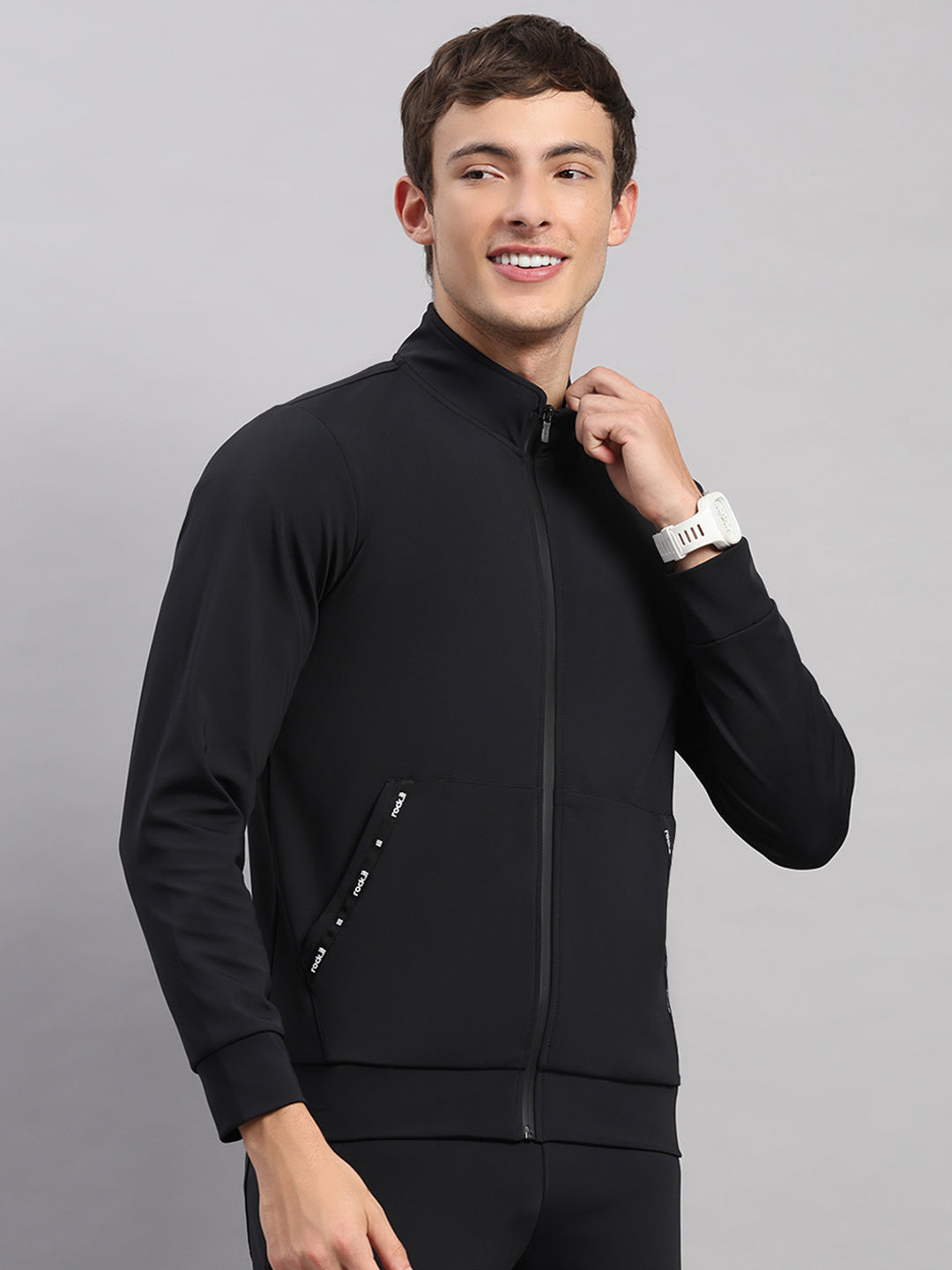 Rock.it Men Black Self Design Collar Full Sleeve Sweatshirt