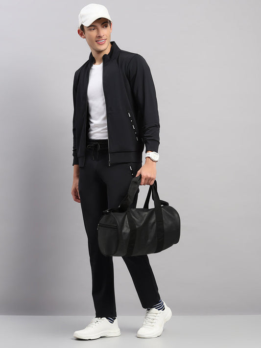 Rock.it Men Black Self Design Collar Full Sleeve Sweatshirt