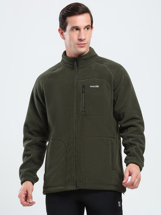 Rock.it Men Olive Solid Mock Neck Full Sleeve Sweatshirt