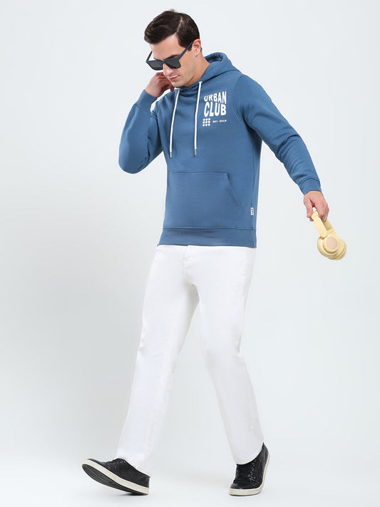 Rock.it Men Blue Printed Hooded Full Sleeve Sweatshirt