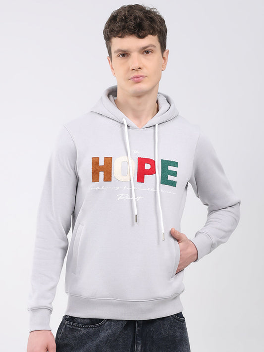 Rock.it Men Grey Embroidered Hooded Full Sleeve Sweatshirt