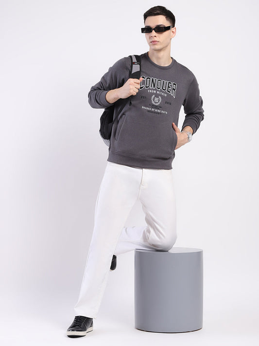 Rock.it Men Charcoal Printed Round Neck Full Sleeve Sweatshirt