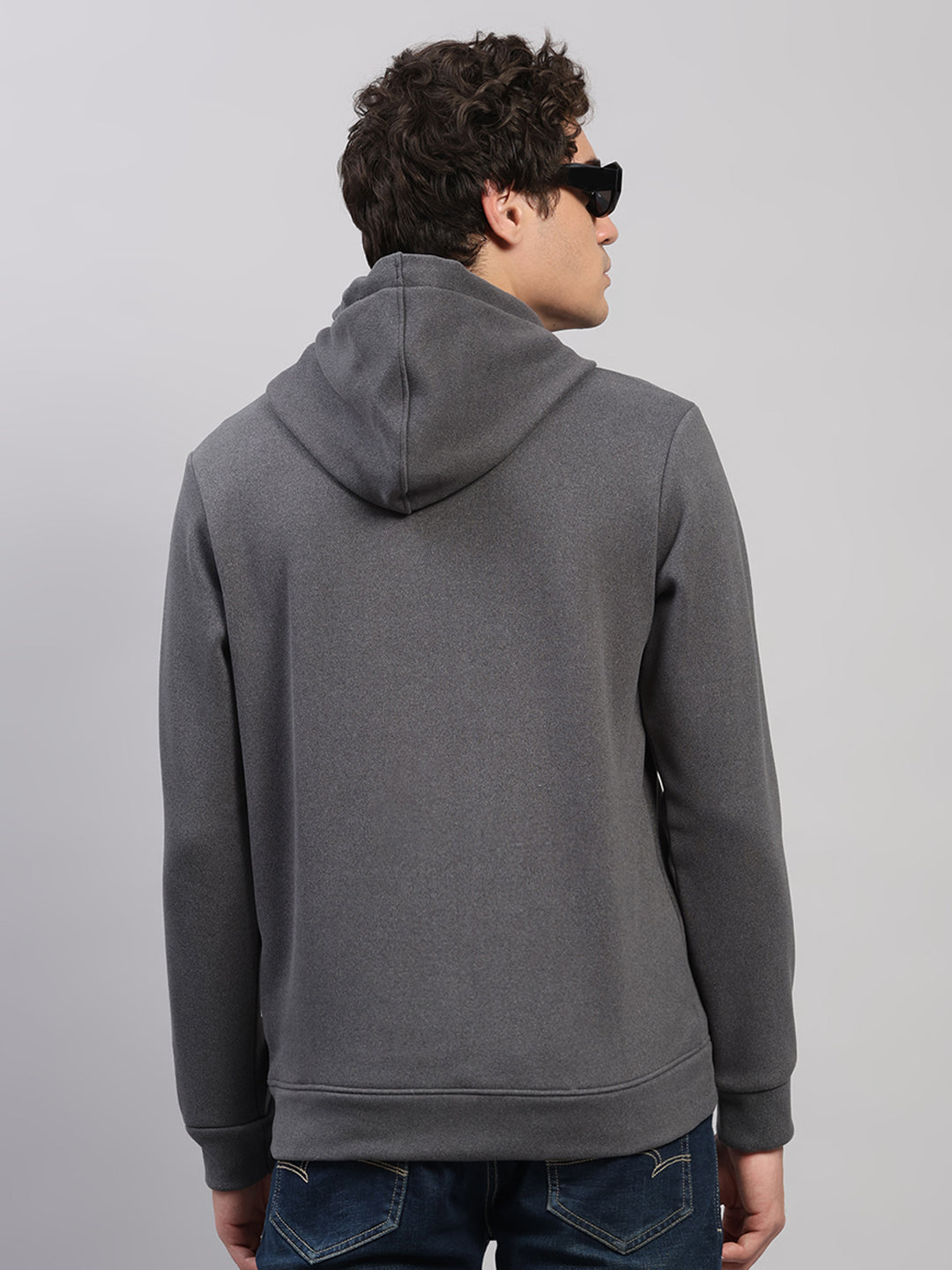 Rock.it Men Grey Solid Hooded Full Sleeve Sweatshirt