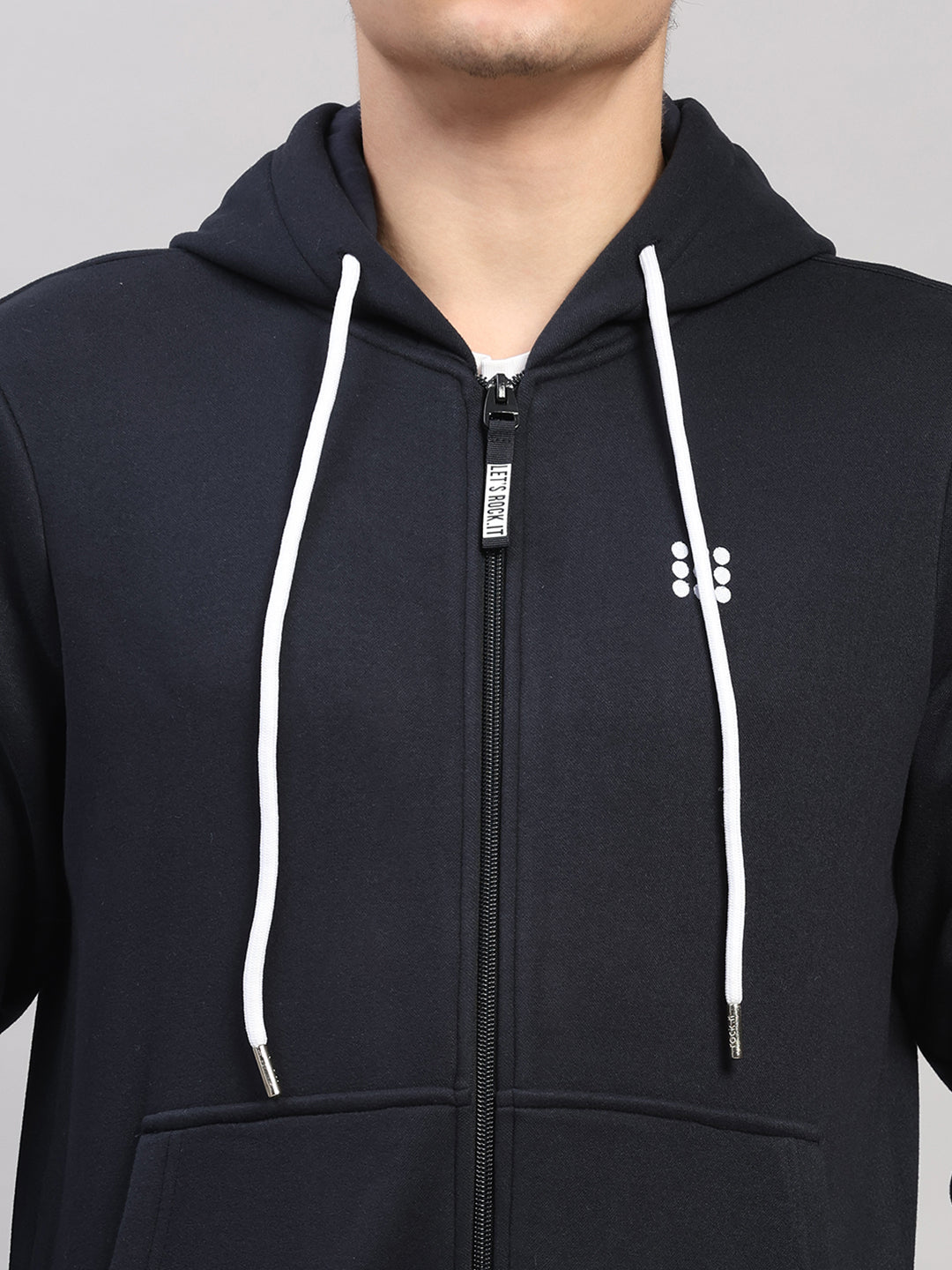 Rock.it Men Navy Blue Solid Hooded Full Sleeve Sweatshirt