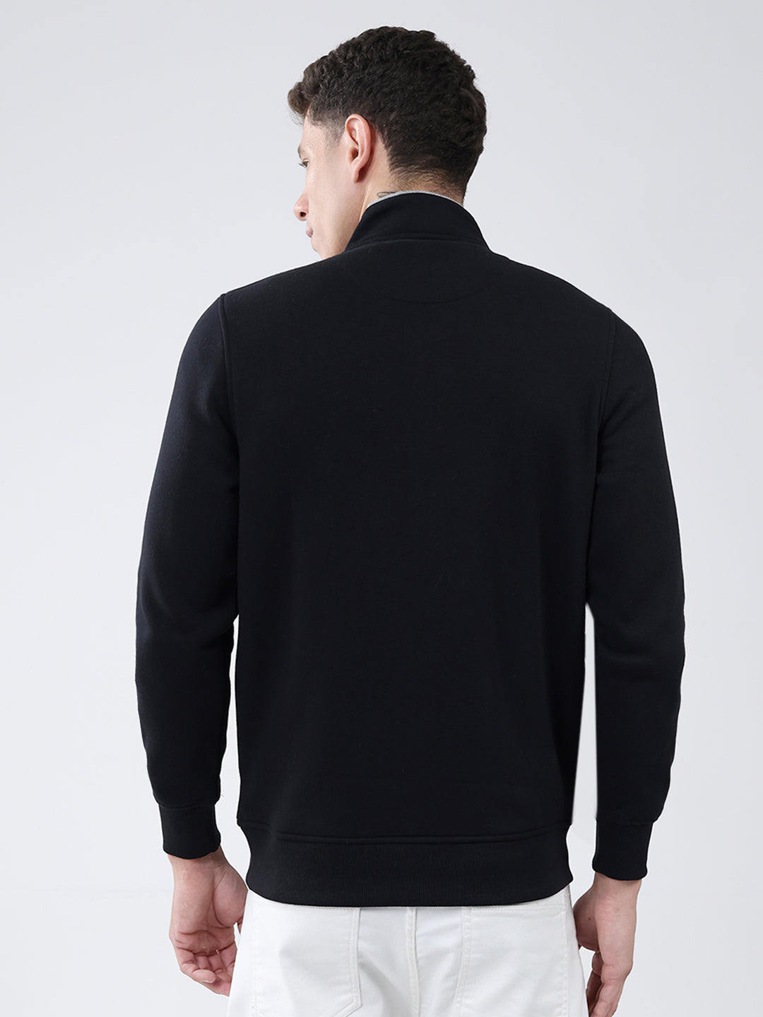 Men Black Solid Mock Neck Full Sleeve Sweatshirt