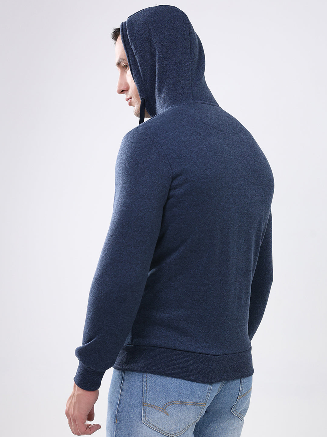Men Navy Blue Solid Hooded Full Sleeve Sweatshirt