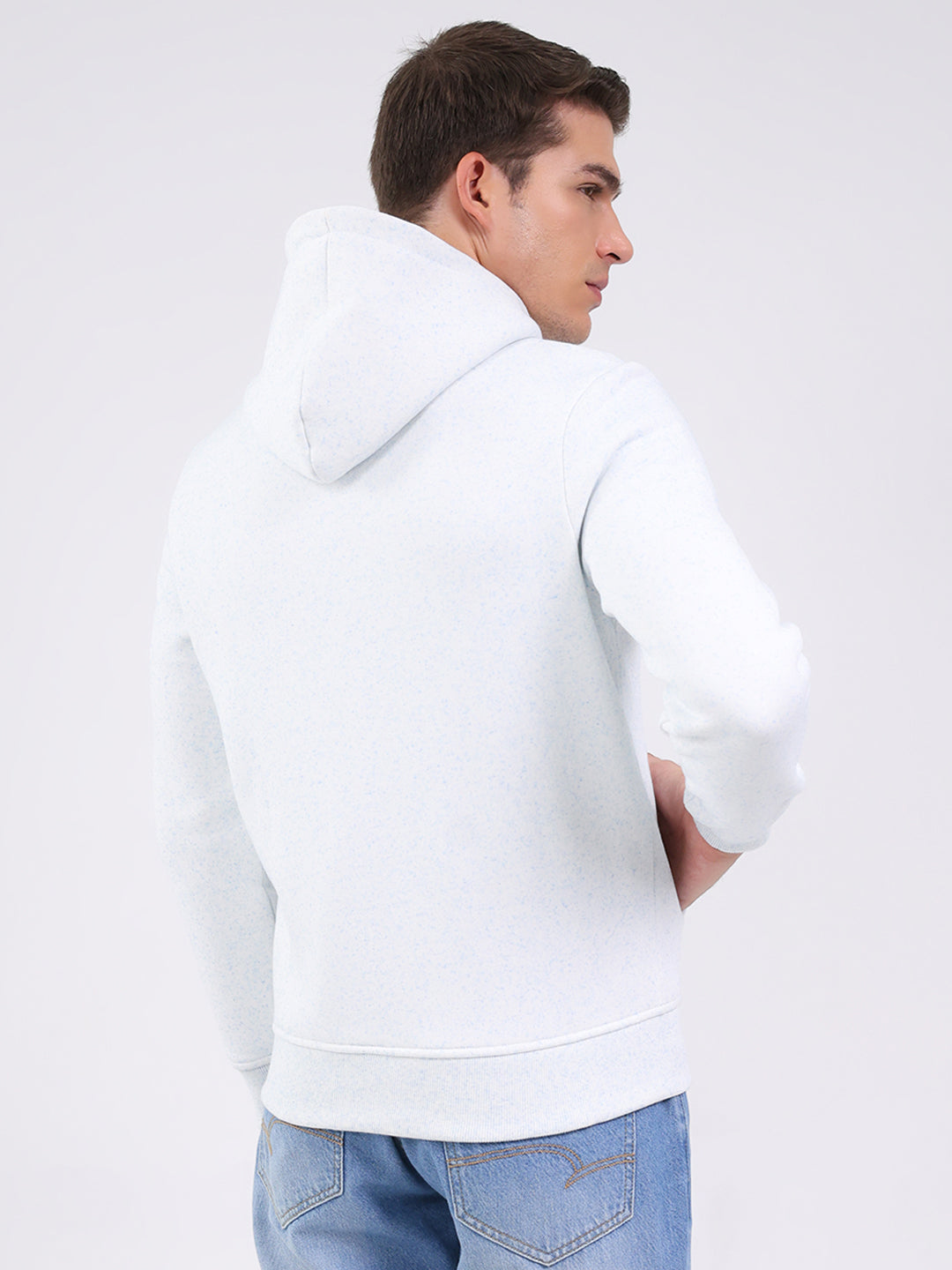 Men Off White Solid Hooded Full Sleeve Sweatshirt