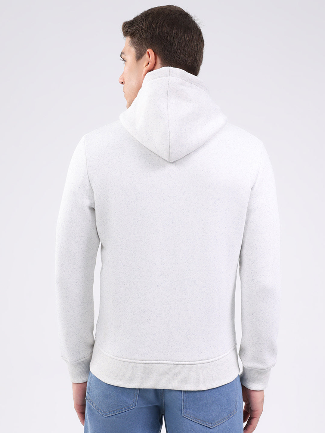 Men White Solid Hooded Full Sleeve Sweatshirt