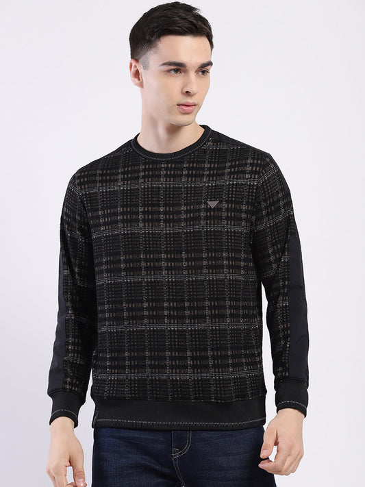 Men Black Printed Round Neck Full Sleeve Sweatshirt