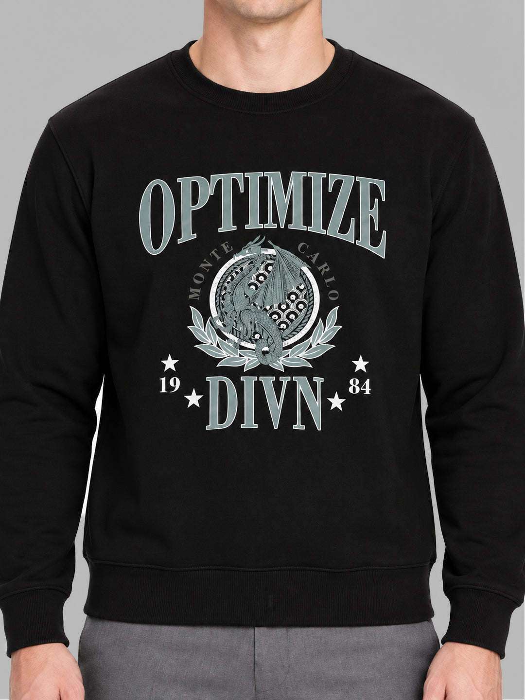 Men Black Printed Round Neck Full Sleeve Sweatshirt