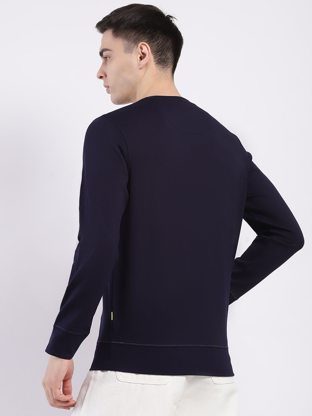 Men Navy Blue Printed Round Neck Full Sleeve Sweatshirt
