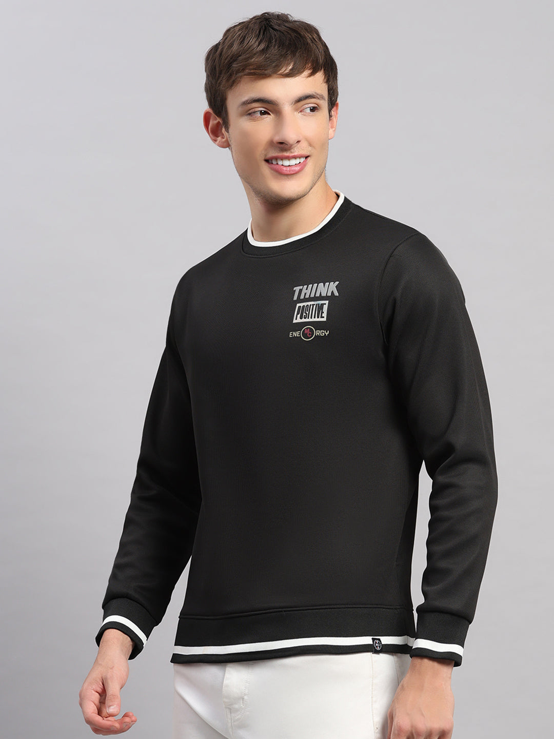 Men Black Printed Round Neck Full Sleeve Sweatshirt