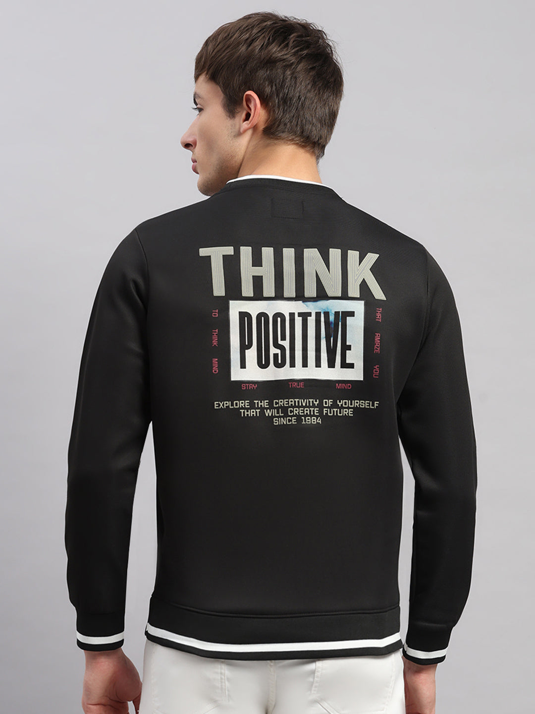 Men Black Printed Round Neck Full Sleeve Sweatshirt