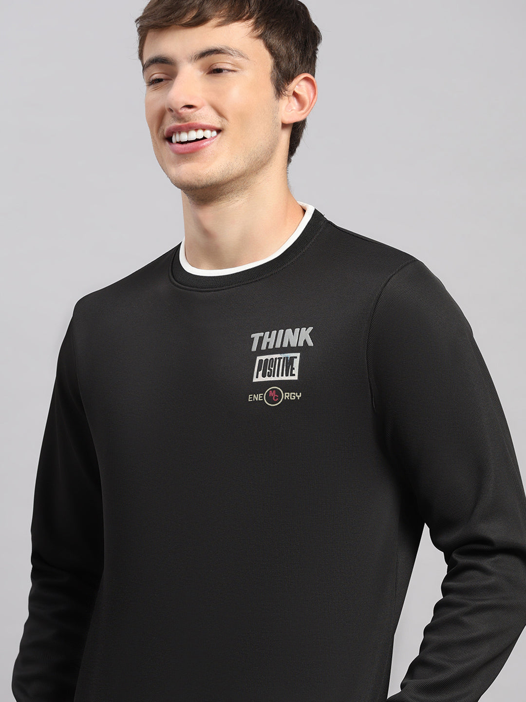 Men Black Printed Round Neck Full Sleeve Sweatshirt