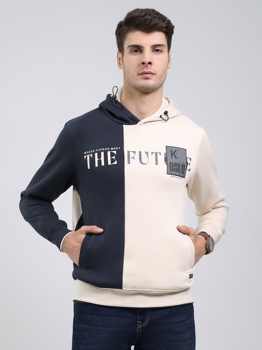 Men Grey Printed Hooded Full Sleeve Sweatshirt