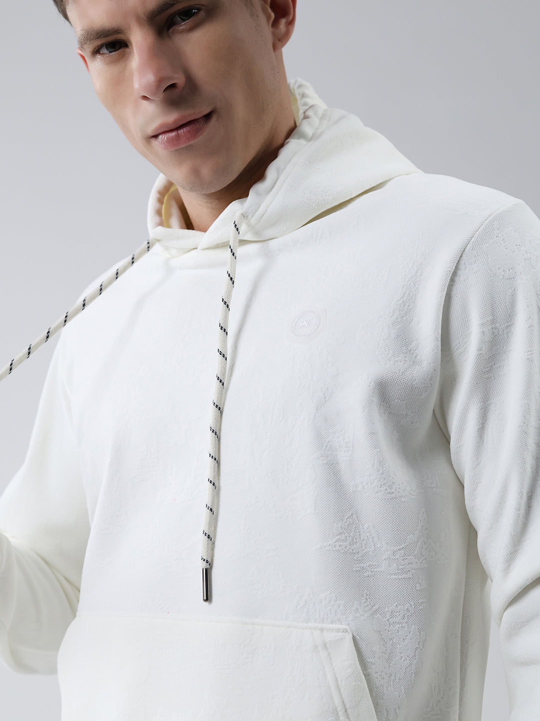 Men White Solid Hooded Full Sleeve Sweatshirt
