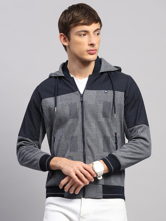 Men Navy Blue Solid Hooded Full Sleeve Sweatshirt