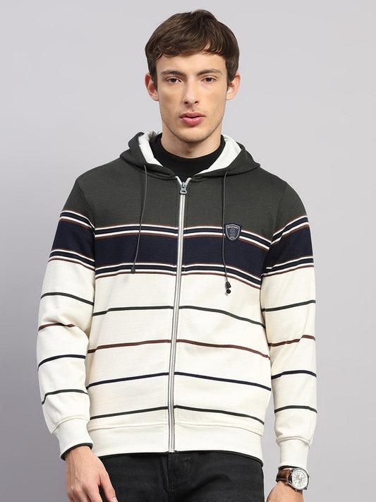 Men Olive Solid Hooded Full Sleeve Sweatshirt