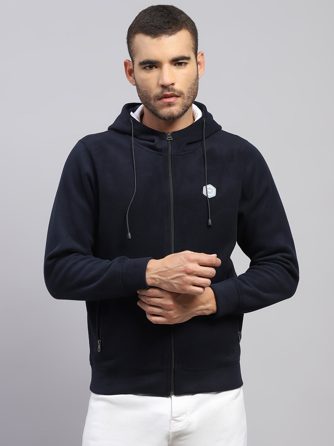 Men Navy Blue Solid Hooded Full Sleeve Sweatshirt
