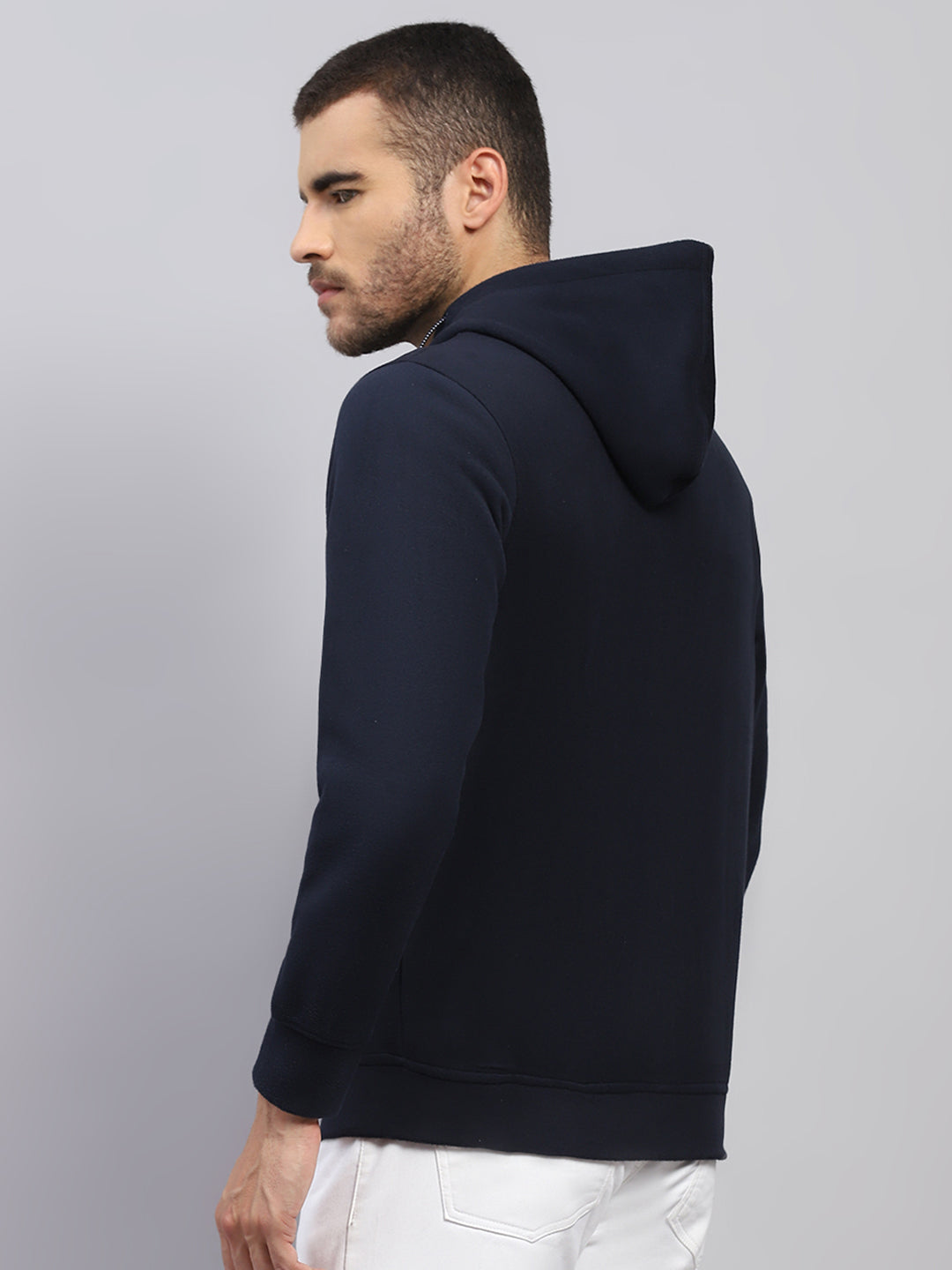 Men Navy Blue Solid Hooded Full Sleeve Sweatshirt