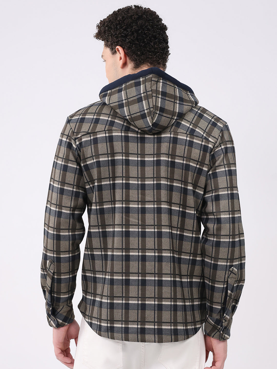 Men Olive Self Design Hooded Full Sleeve Sweatshirt