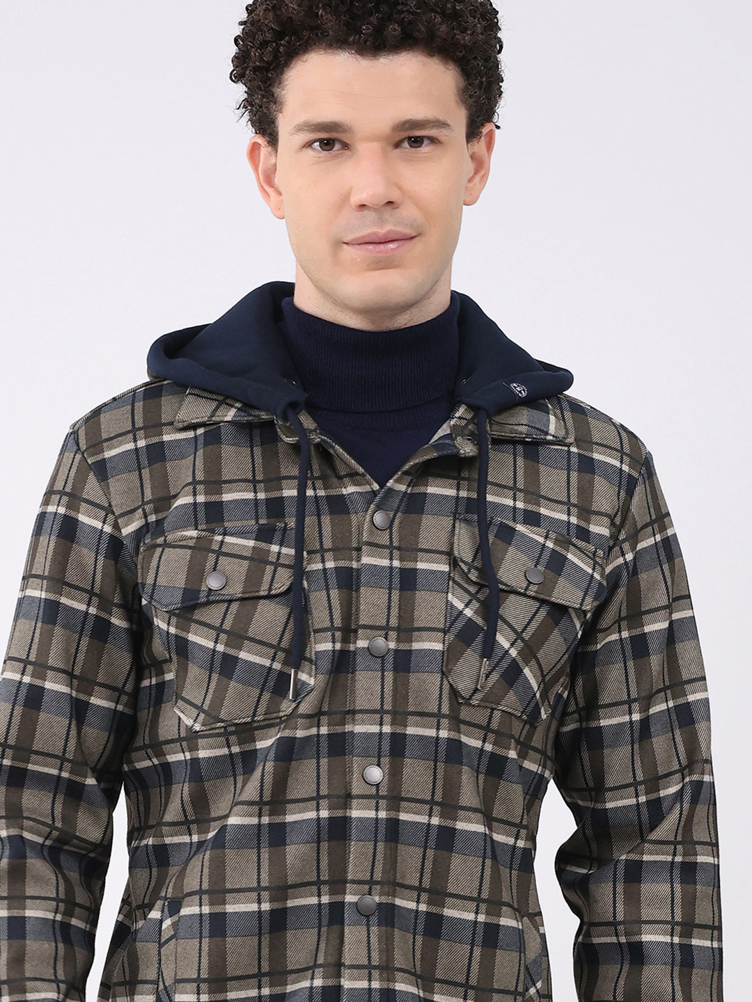 Men Olive Self Design Hooded Full Sleeve Sweatshirt