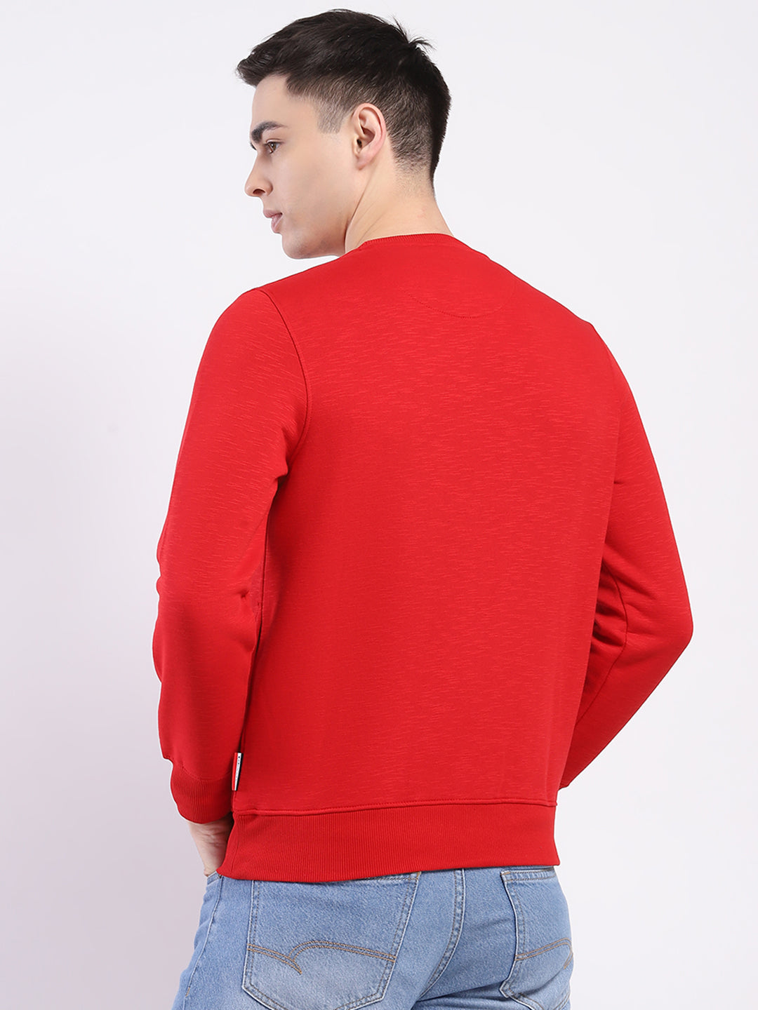 Men Red Solid Round Neck Full Sleeve Sweatshirt