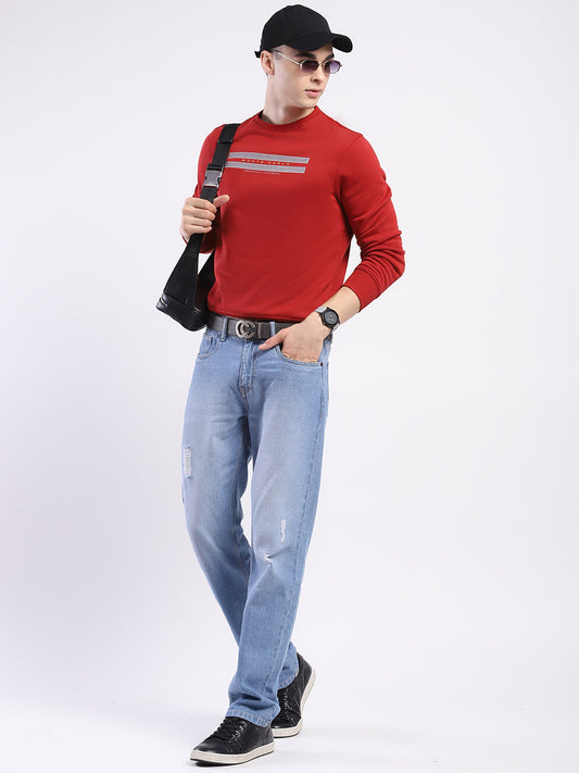 Men Maroon Solid Round Neck Full Sleeve Sweatshirt