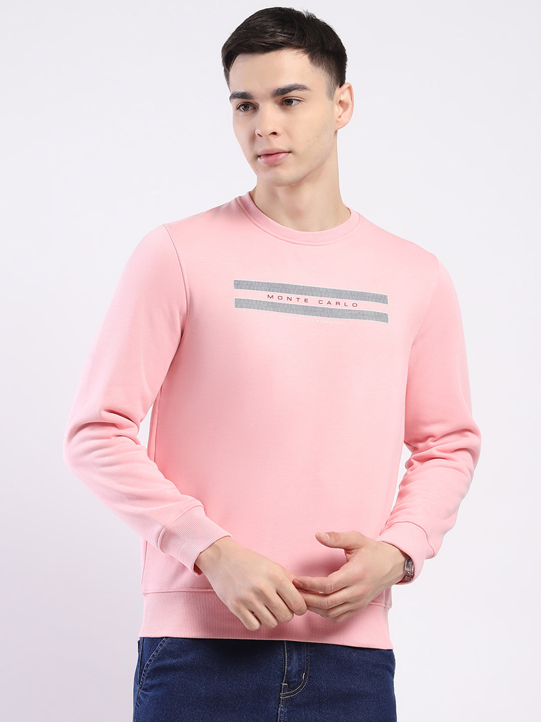 Men Pink Solid Round Neck Full Sleeve Sweatshirt