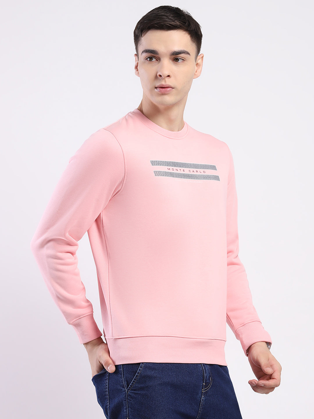 Men Pink Solid Round Neck Full Sleeve Sweatshirt