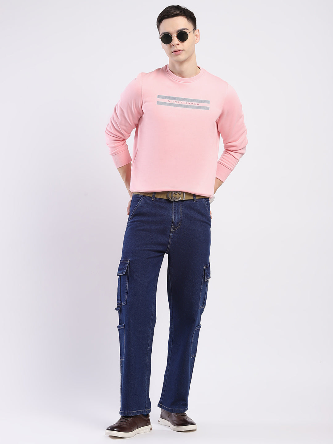 Men Pink Solid Round Neck Full Sleeve Sweatshirt