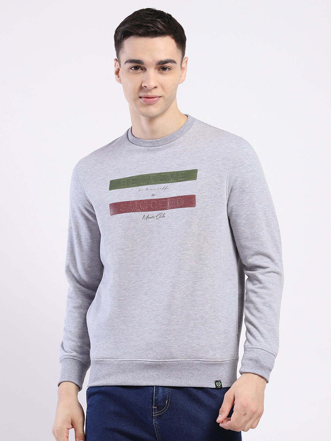 Men Grey Solid Round Neck Full Sleeve Sweatshirt