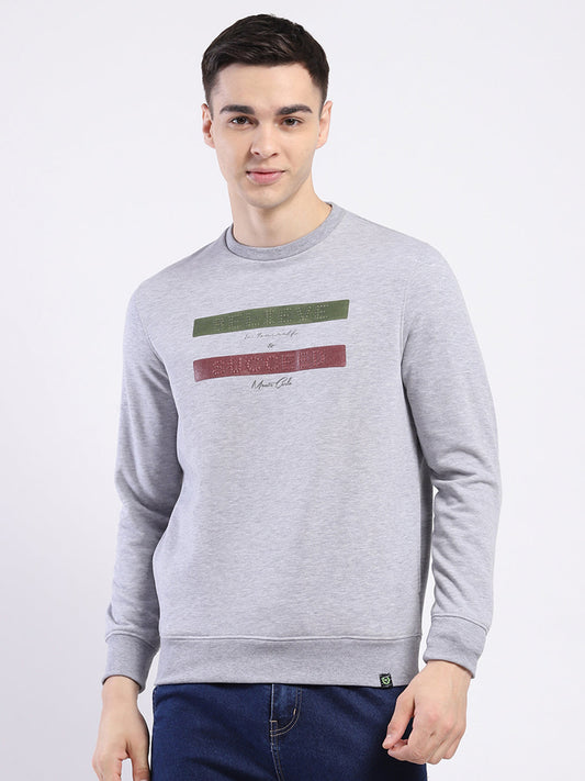 Men Grey Solid Round Neck Full Sleeve Sweatshirt