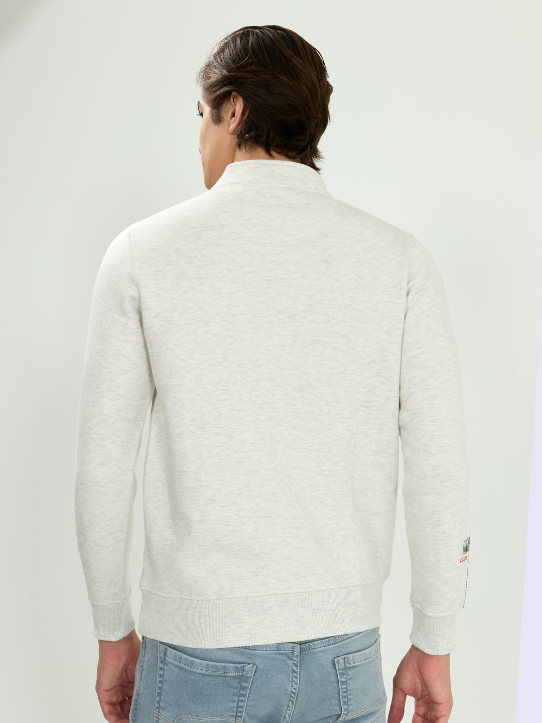 Men Off White Solid Collar Full Sleeve Sweatshirt
