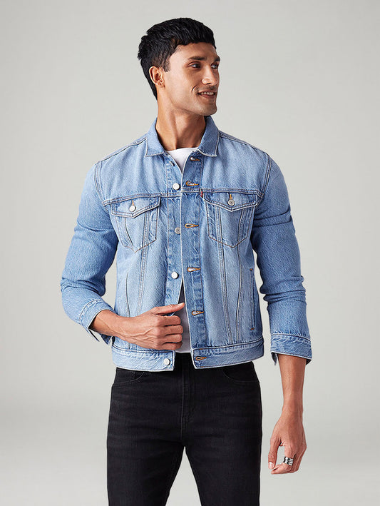 Men's Solid Regular Fit Denim Jacket
