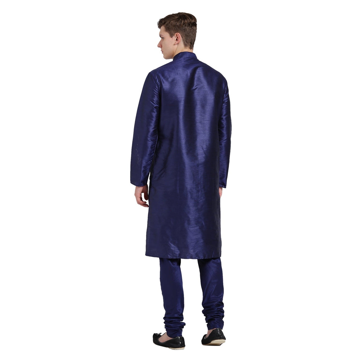Navy Blue Silk Blend Solid Kurta