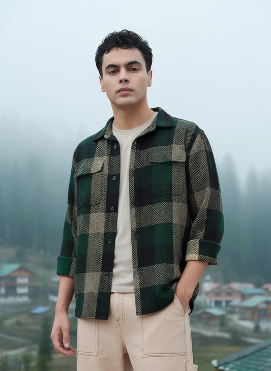 Men's Green Regular Fit Checkered Casual Shirt