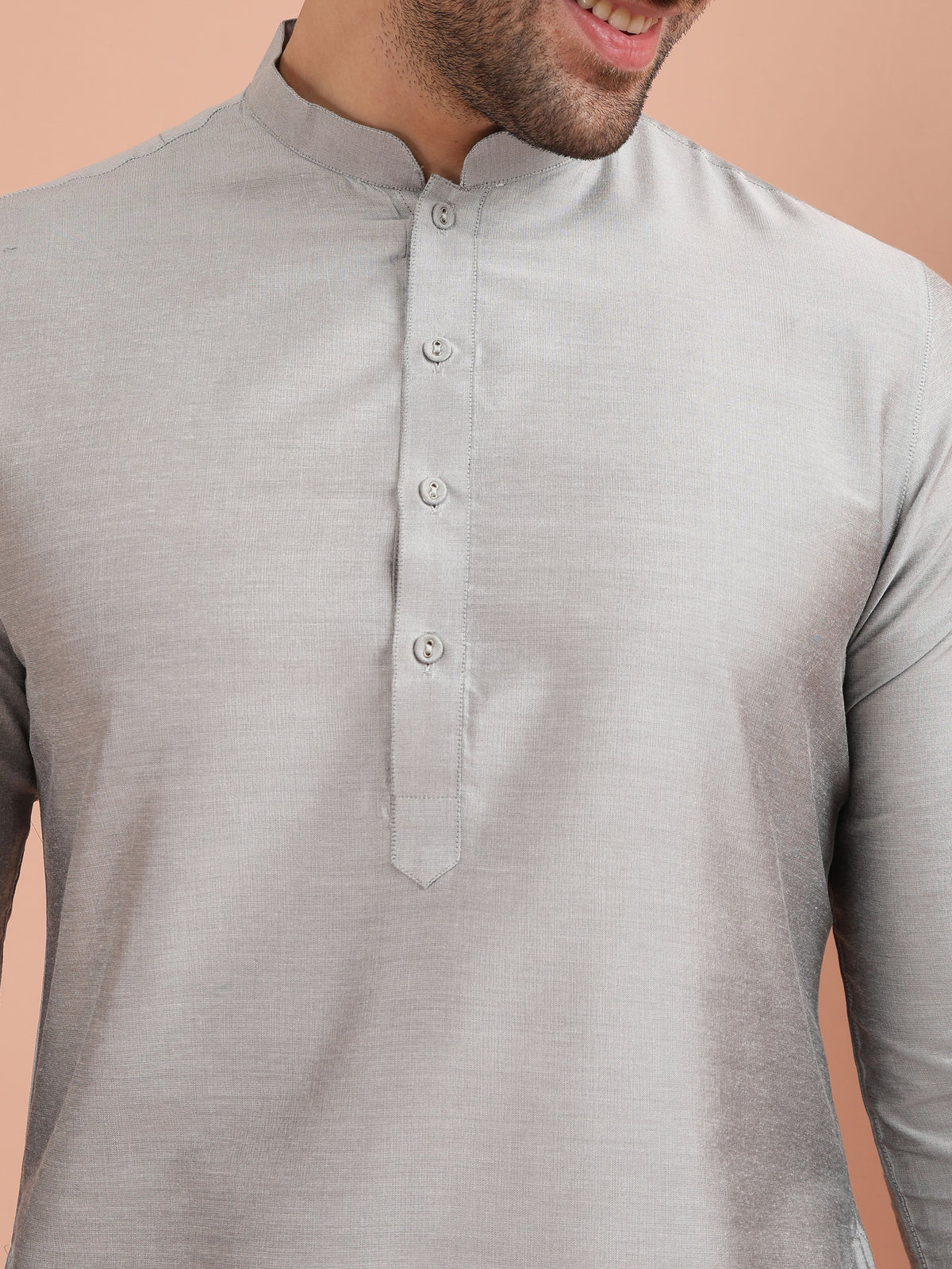Men Grey Solid Kurta